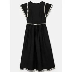 Mint Velvet Black Cotton Scallop Trim Midi Dress